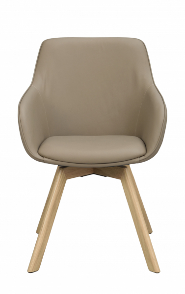 Armstoel 'Alison' Leer - Beige/eik
