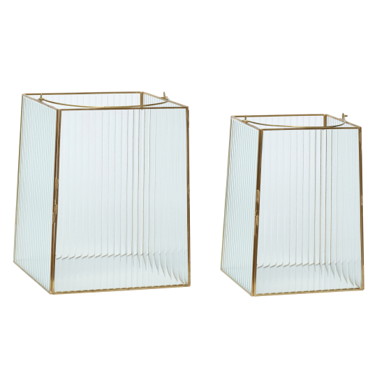 Lantaarn 2-pack 'Ripple' - Messing/Glas