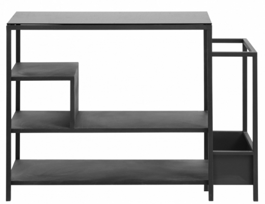IJzeren plank/Side table 'With' - Zwart/Glas