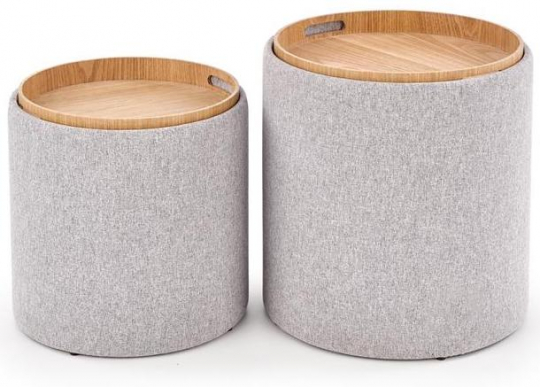 2-pack Zitpoef/Bijzettafel 'Aviko' - Grijs