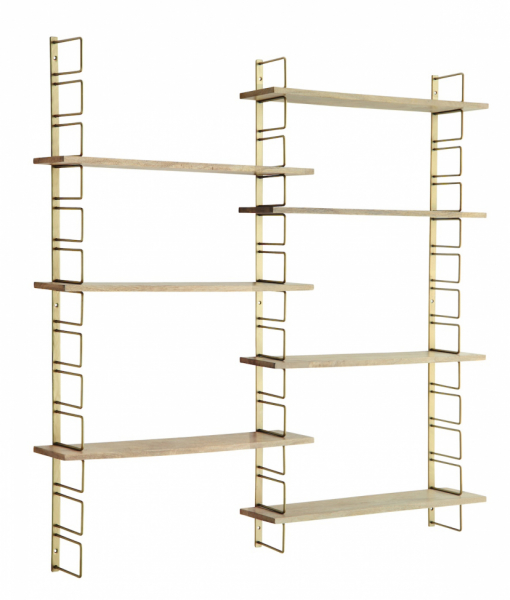 Wandplank 'Wooden shelves' - Messing/natuur