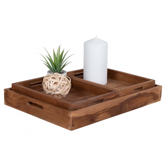 3-pack Dienblad 'Faro' - Teak/Natuurlijk