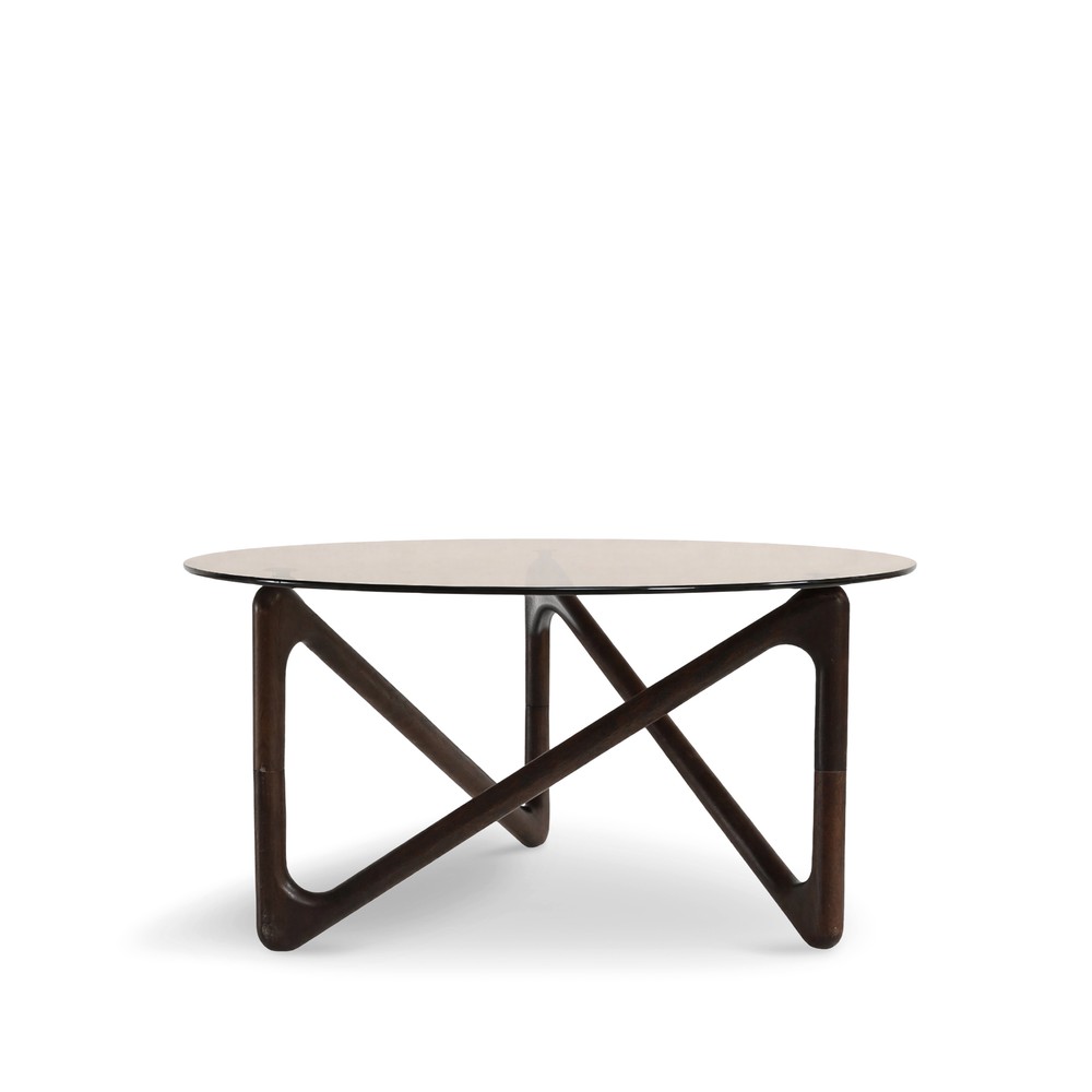 Salontafel 'Modica' Ø80 – Walnoot/Glas