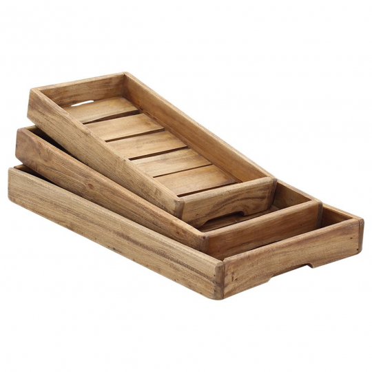 3-pack Houten dienblad 'Recycled' - Hout