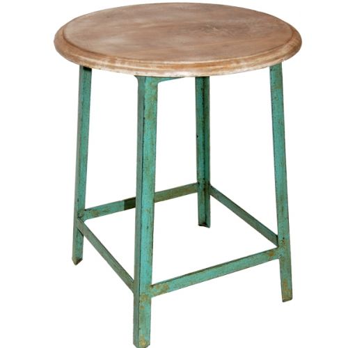 Vintage kruk met houten zitting 'Holly' - Turkoois
