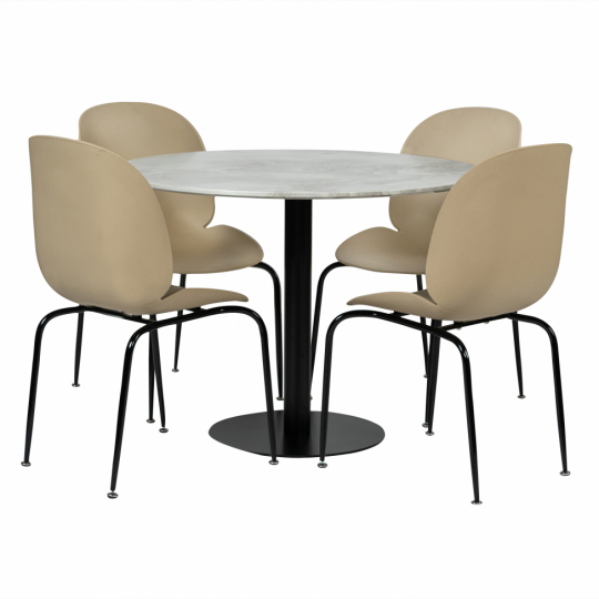 Eettafel 'Marbleous Lycke' - 1 Tafel Ø100 & 4 Stoelen