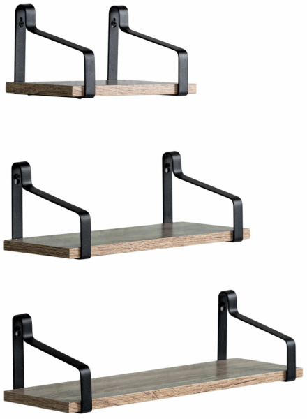 3-pack Wandplanken 'Mia' - Zwart/Natuur