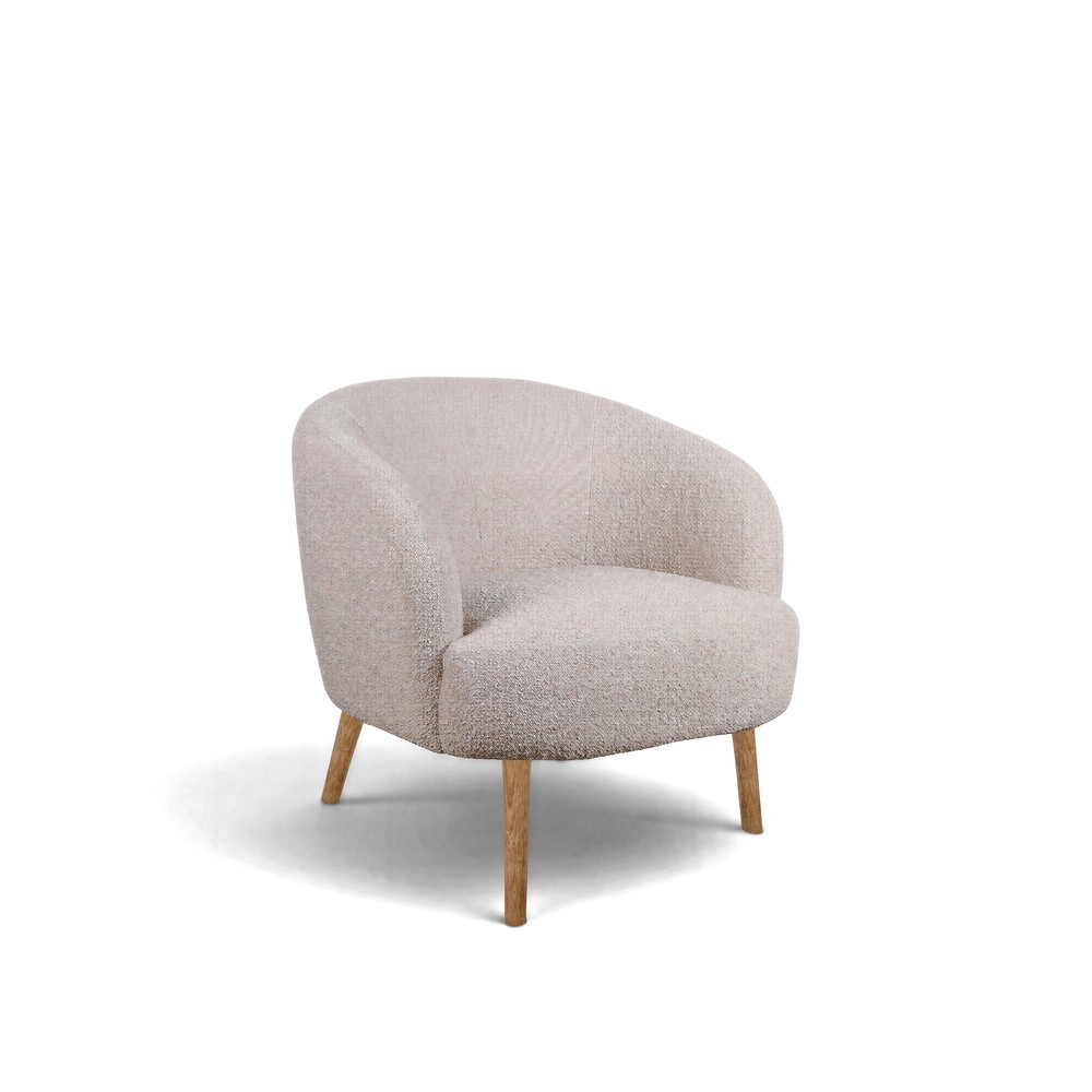 Fauteuil 'Capri' met houten poten - Beige/Boucl&eacute;