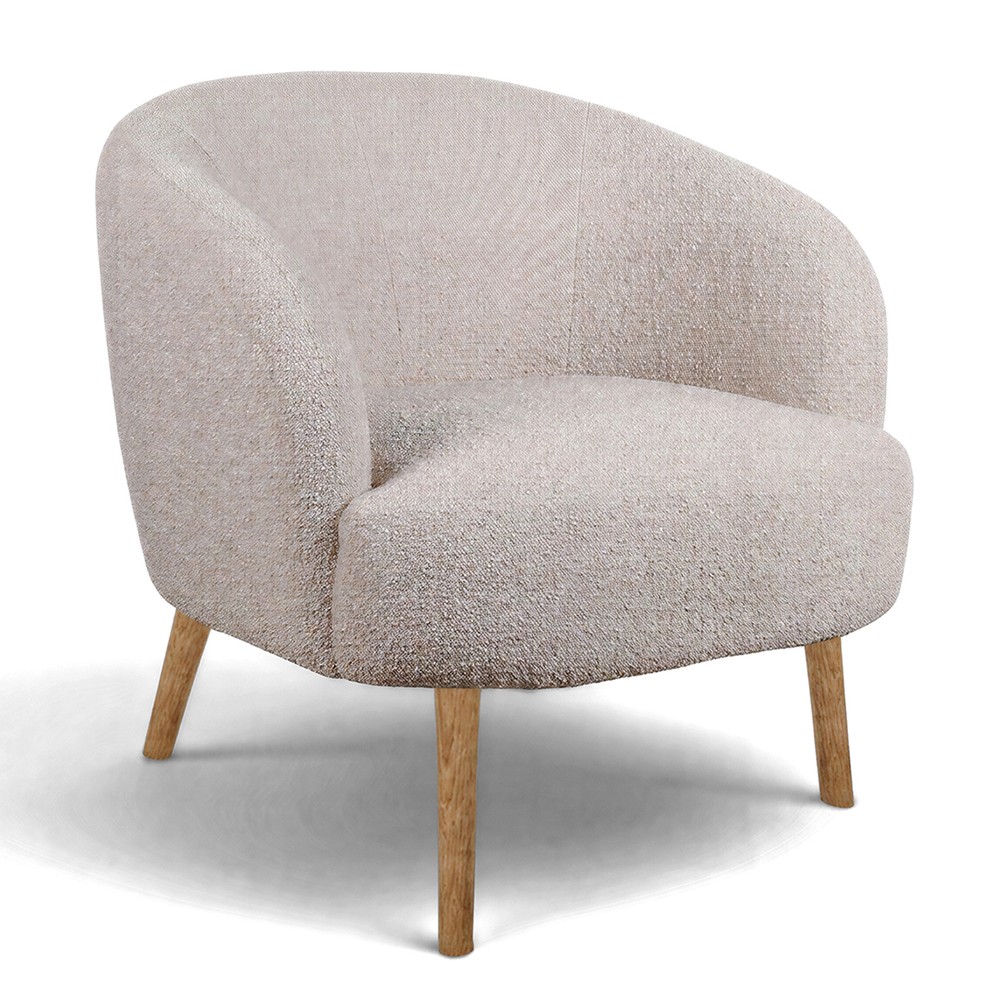 Fauteuil 'Capri' met houten poten - Beige/Boucl&eacute;