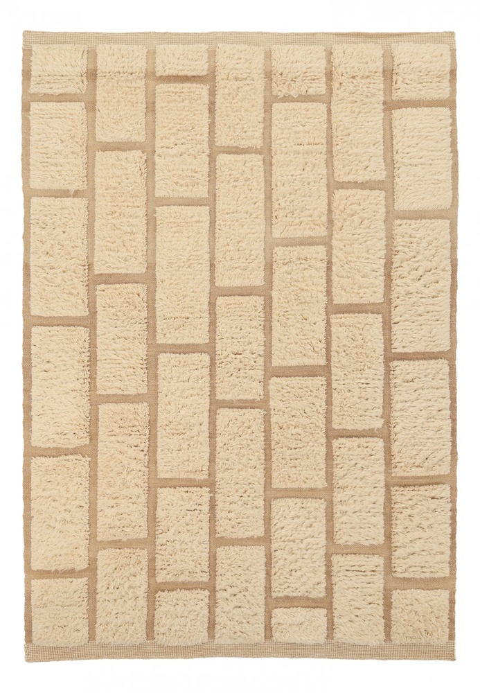 Hoogpolig Vloerkleed 'Leknes Handgeweven Wol' - Beige