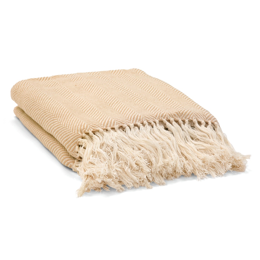 Katoenen deken 'Denisa Fishbone' 130x170cm - Beige/wit