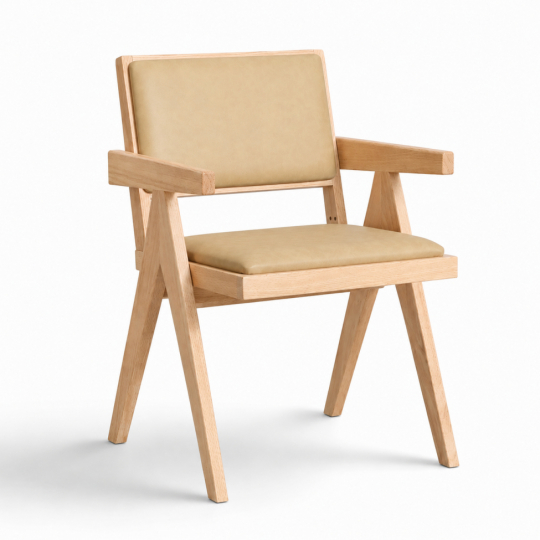 Armstoel 'Jean' - Witgepigmenteerd eiken/Beige
