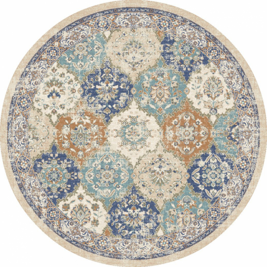 Ronde mat 'Bohemia' 240cm - Blauw/Multi