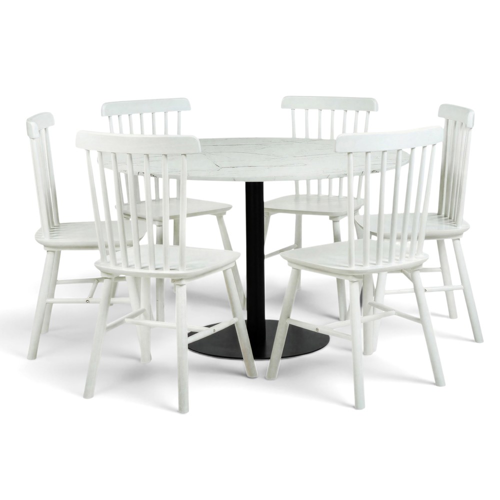 Eettafel 'Marbelous Elsa' - 1 Tafel &Oslash;120 & 6 Stoelen