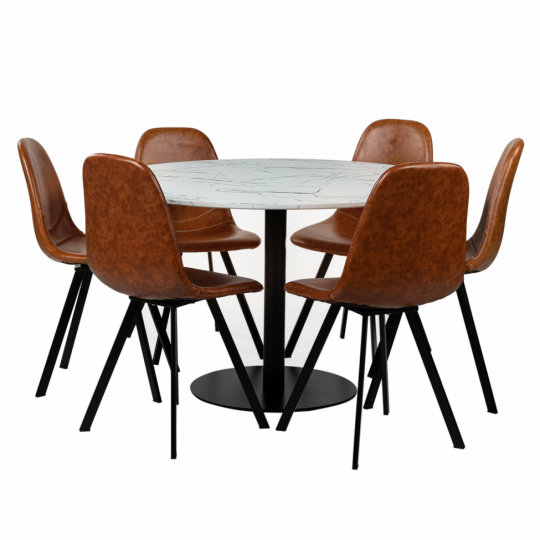 Eettafel 'Marbelous Carrie' - 1 Tafel Ø120 & 6 Stoelen