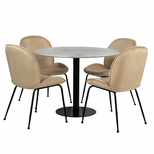 Eetgroep 'Marbelous Lux' - 1 Tafel Ø100 & 4 Stoelen