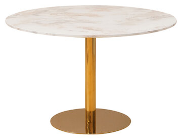 Eettafel 'Marbleous' Rond 120cm - Messing/Wit