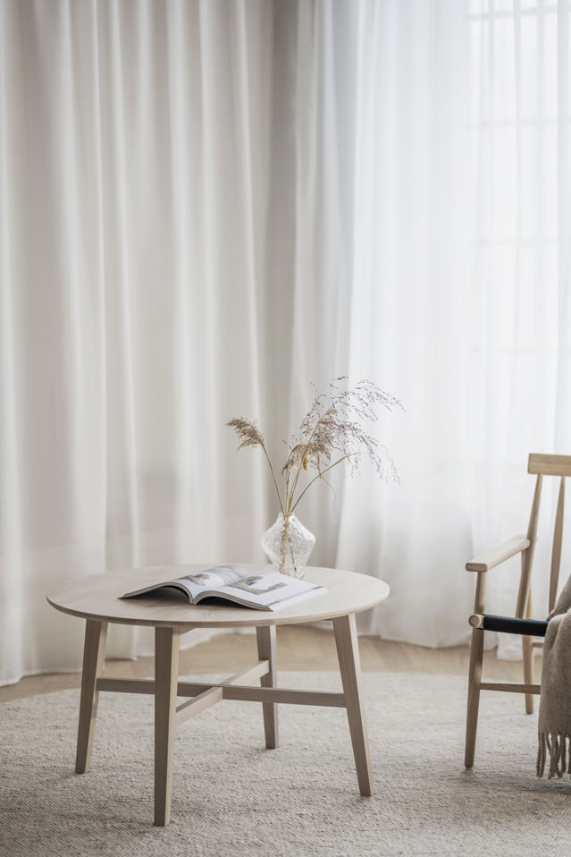 Salontafel 'Filippa' Rond 90cm - Witgeolied eiken