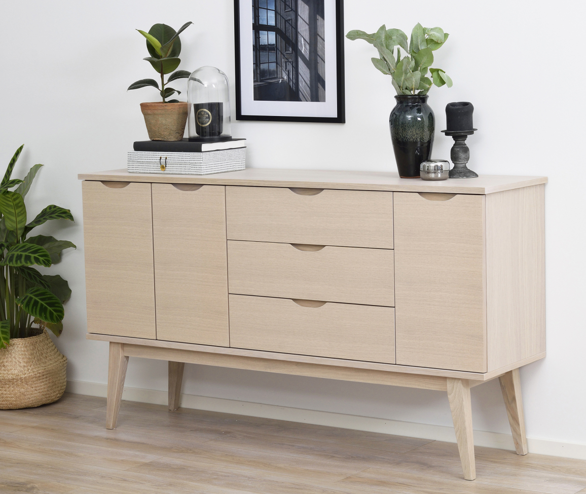 Dressoir 'Filippa' 150x85cm - Eiken/Witgeolied