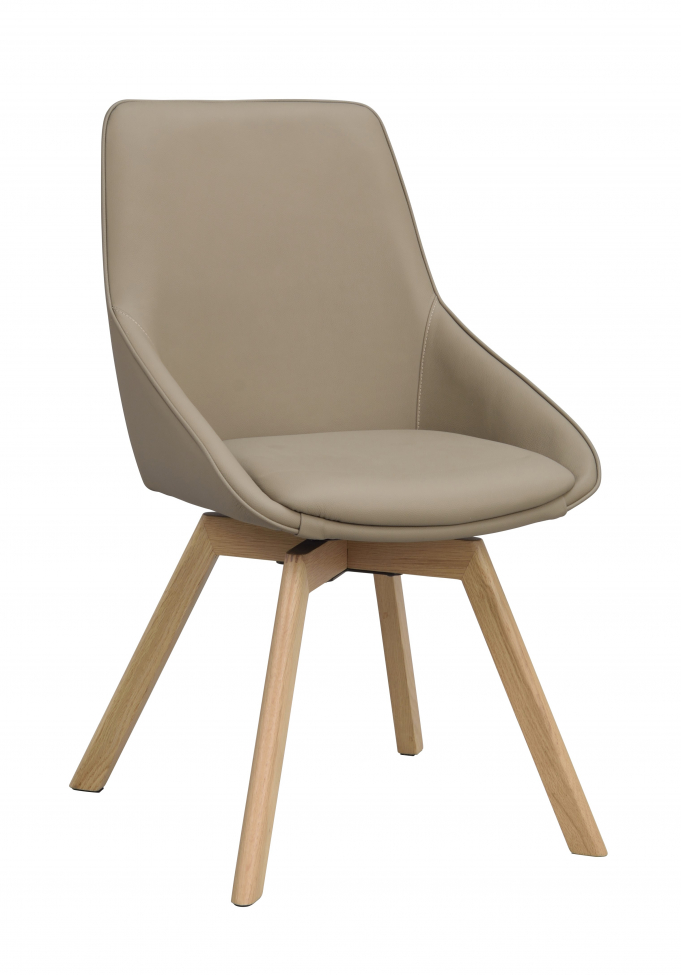 Stoel 'Alison' Leer - Beige/eik