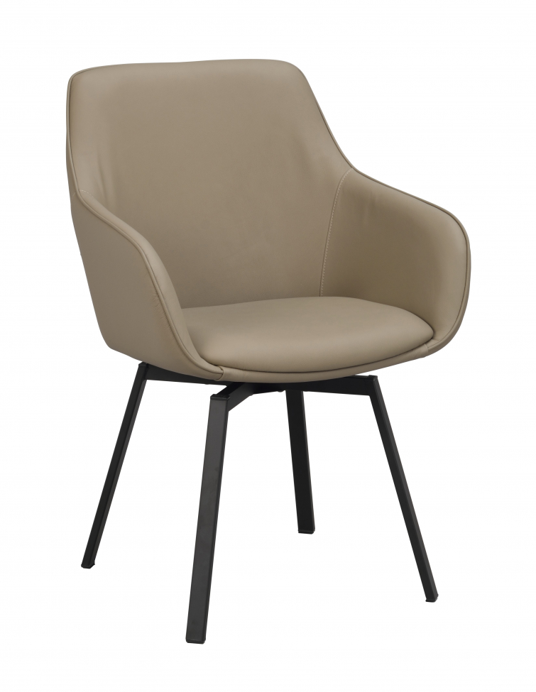 Armstoel 'Alison' Leer - Beige/zwart