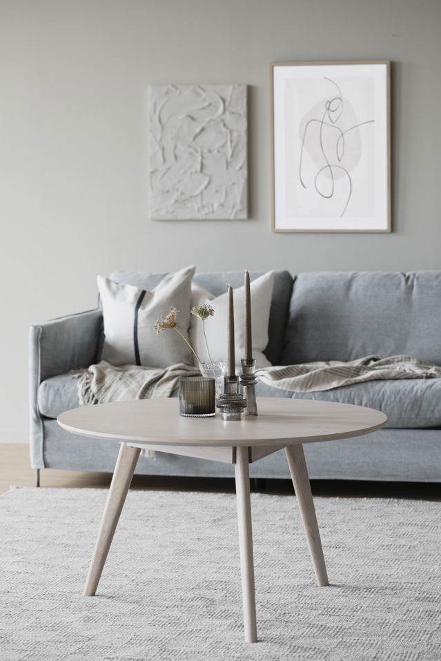 Salontafel 'Yumi' Rond 90cm - Witgeolied eiken