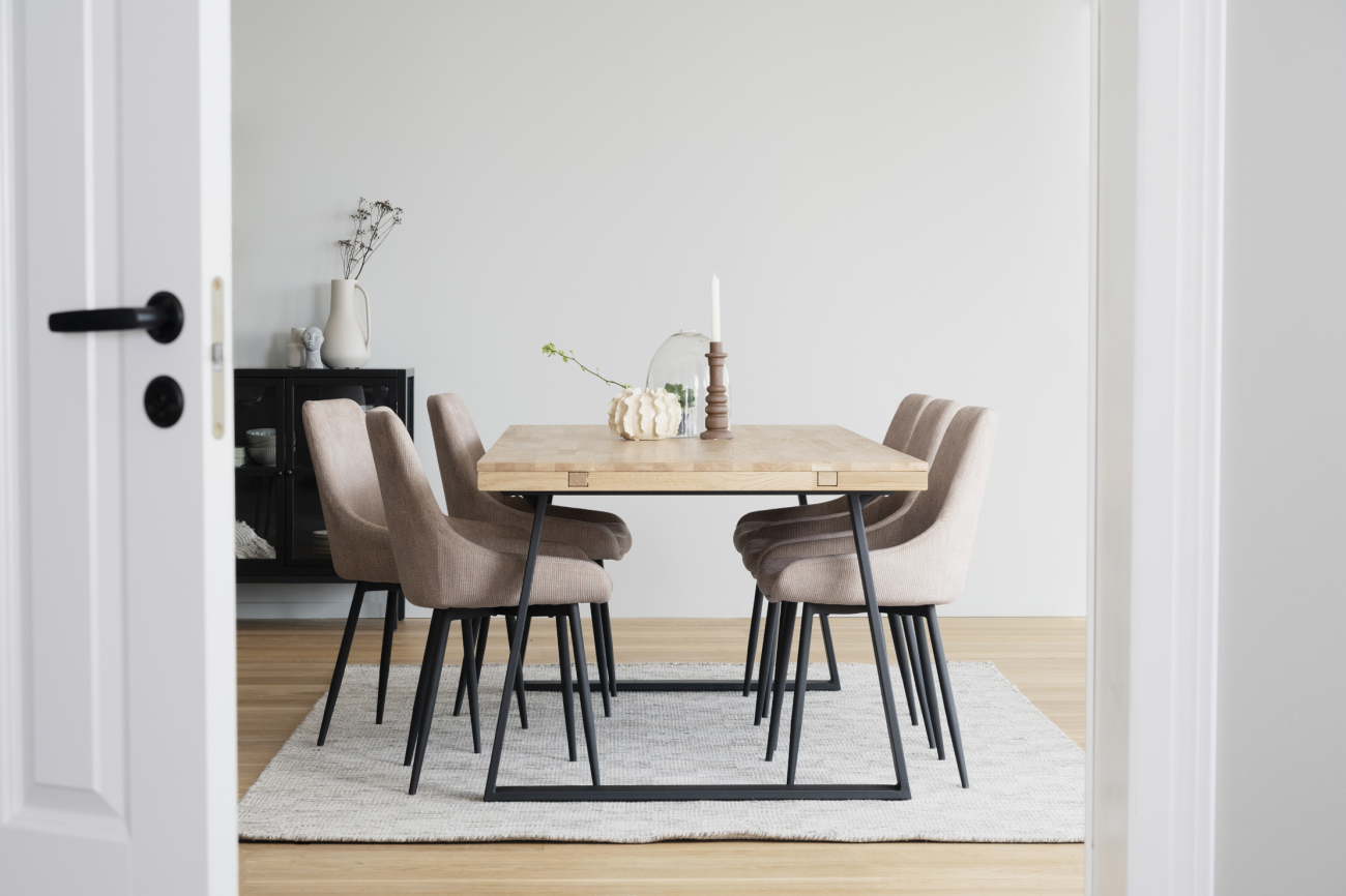 Eettafel 'Brooklyn' 220x95cm - Eik/Zwart U-poot