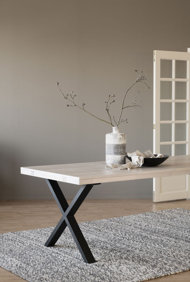 Eettafel 'Brooklyn' 220x95cm - Witgeolied/Zwart X-poot