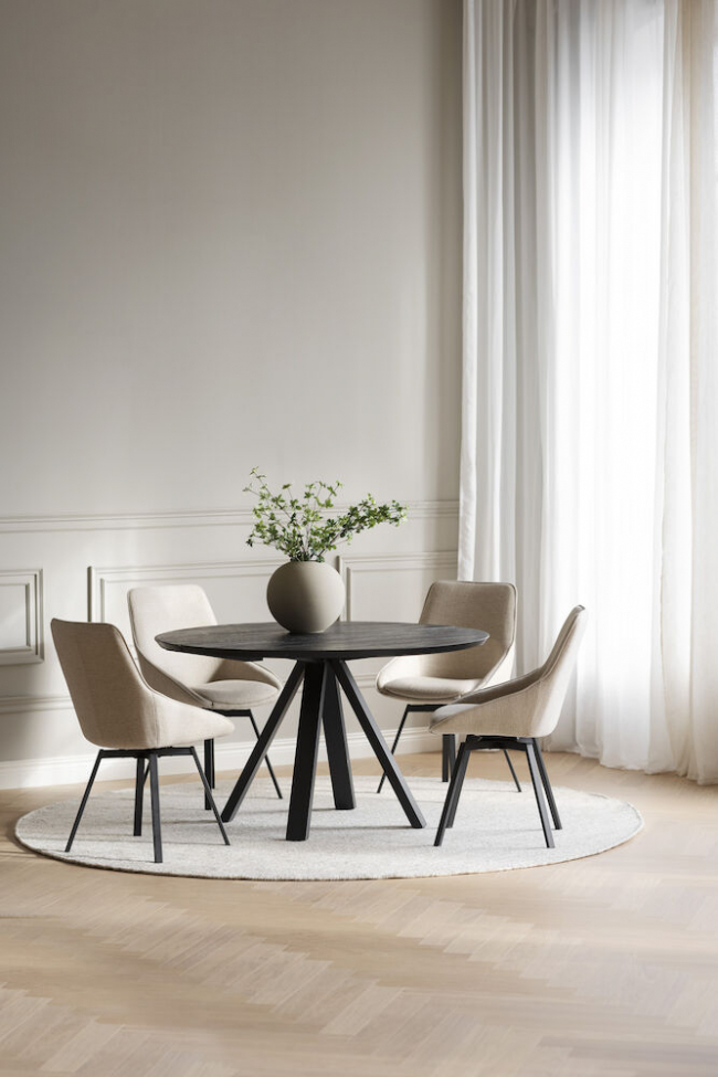 Eettafel 'Carradale' Rond 130cm - Zwart/V-poot