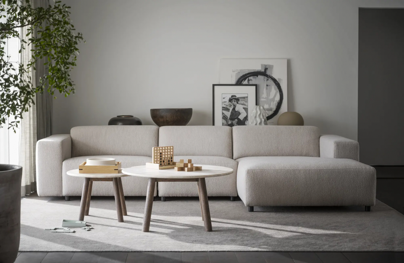 4-zitsbank 'Willard' chaise longue H - Lichtbeige