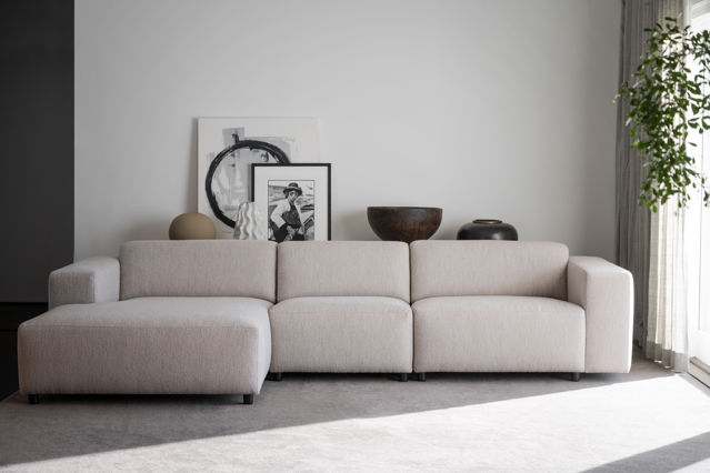 4-zitsbank 'Willard' chaise longue V - Lichtbeige