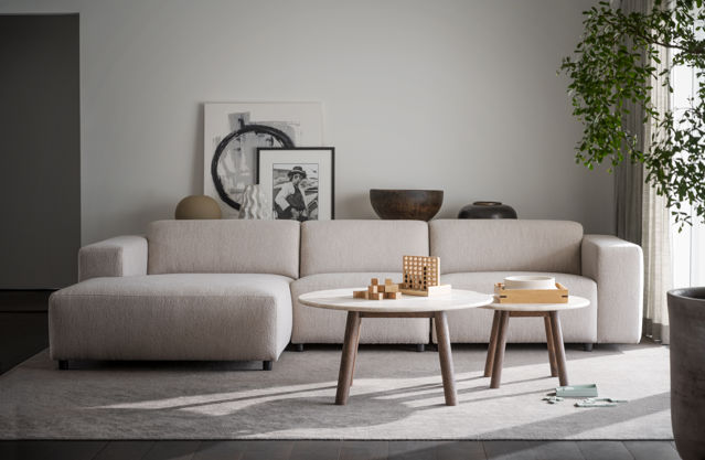 4-zitsbank 'Willard' chaise longue V - Lichtbeige