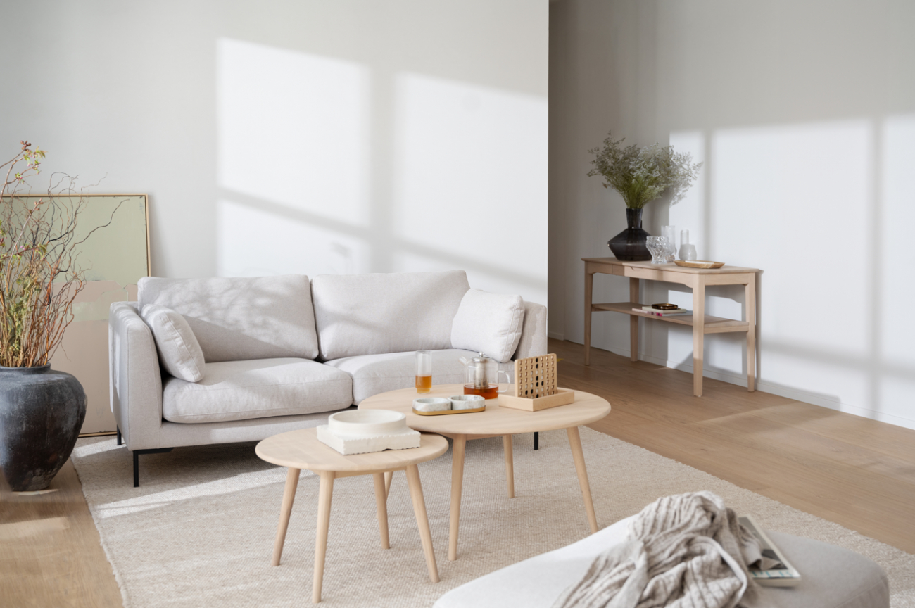 Salontafel 'Tompkins' rond Ø60 - Witgepigmenteerd eiken
