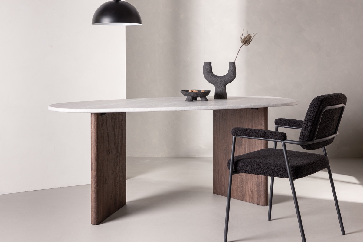 Eettafel 'Grums' 180x90cm - Bruin/Marmel