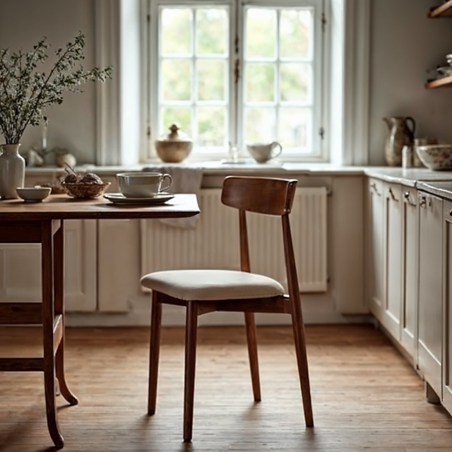 Stoel 'Ystad' - Noten/beige