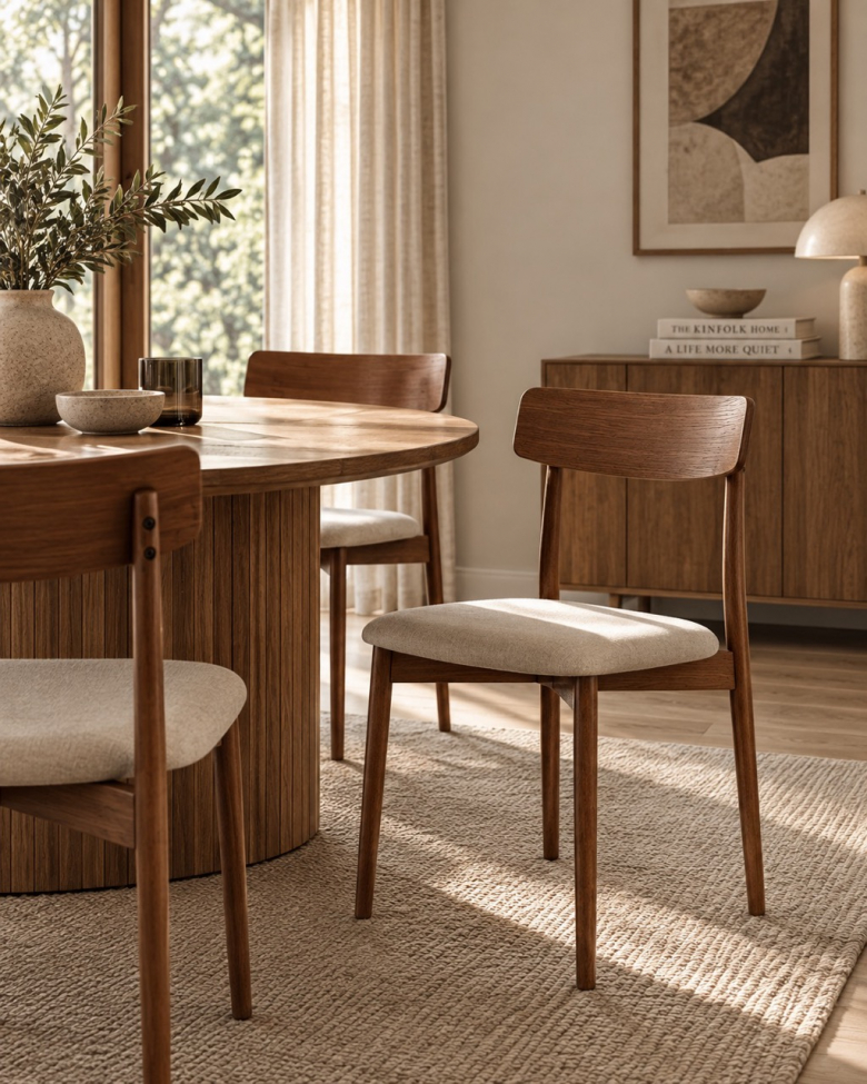 Stoel 'Ystad' - Noten/beige