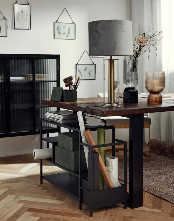 IJzeren plank/Side table 'With' - Zwart/Glas