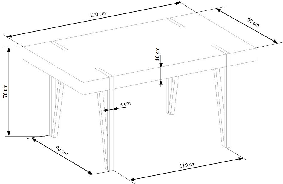 Eettafel 'Yohann' 170x90cm - Natuurlijk/zwart