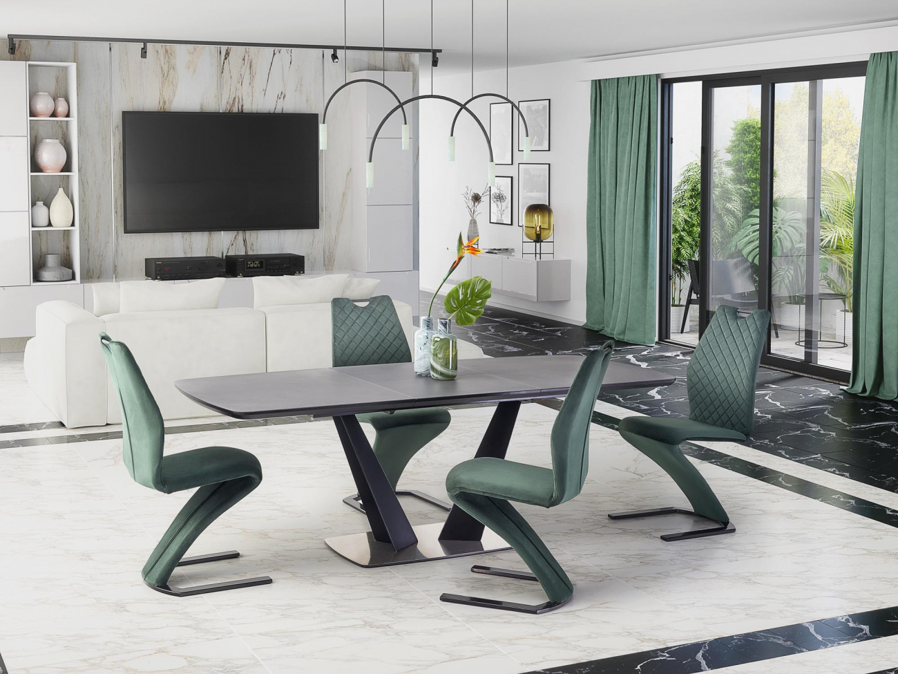 Eettafel 'Fangor' 160-220cm - Grijs/zwarte