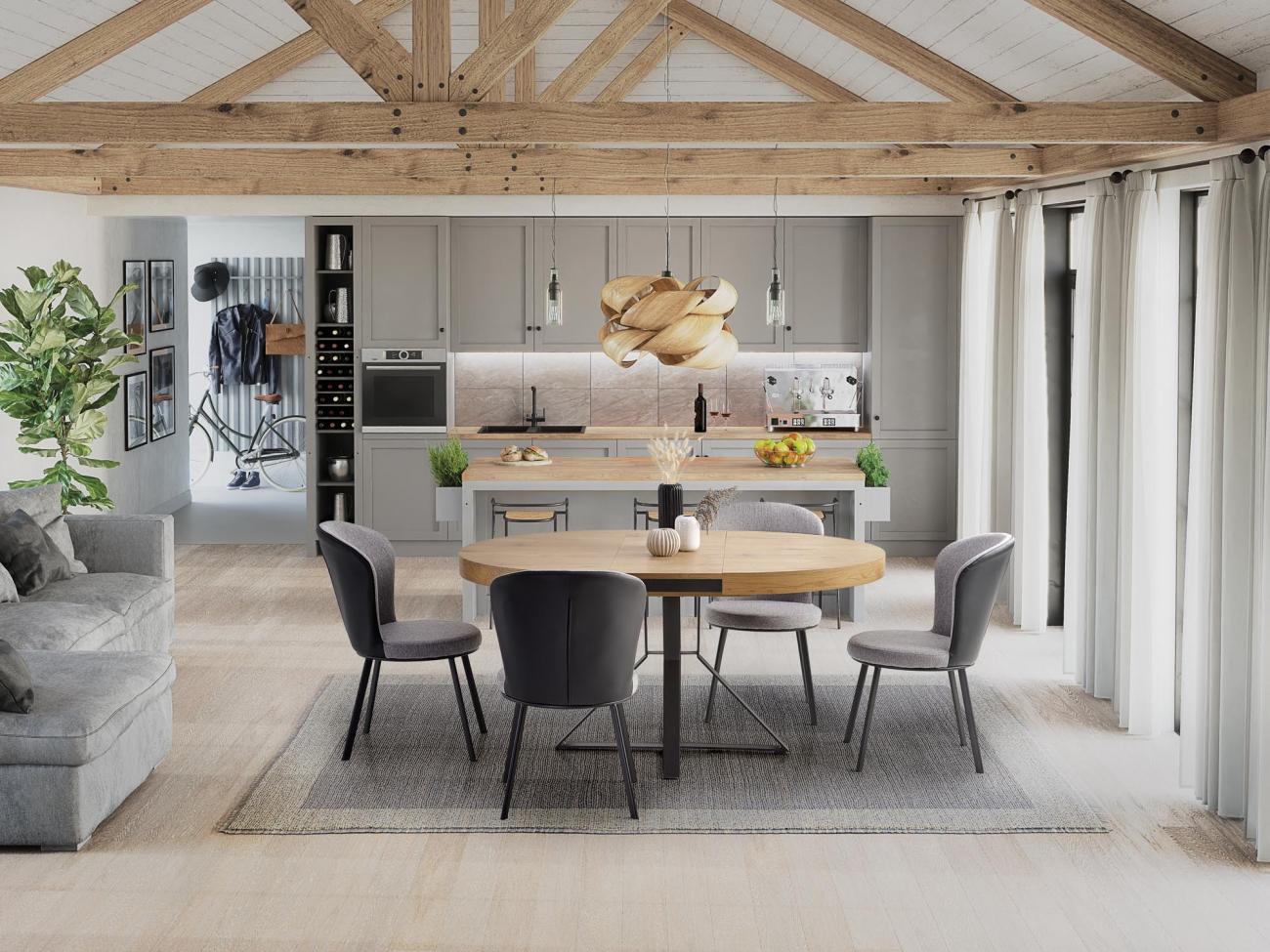 Eettafel 'Mercy' rond 120-160cm - Natuur