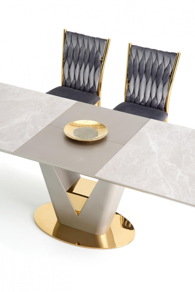 Eettafel 'Valentino' 160-220cm - Grijs/ messing