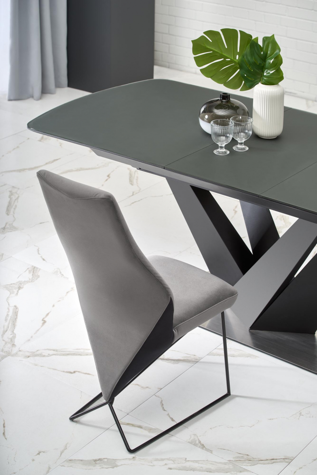 Eettafel 'Patrizio' 160-200cm - Grijs/zwart