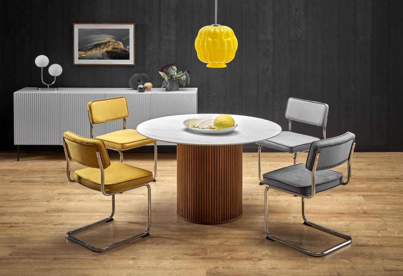 Eettafel 'Bruno' Rond 120cm - Notenhout/marmer