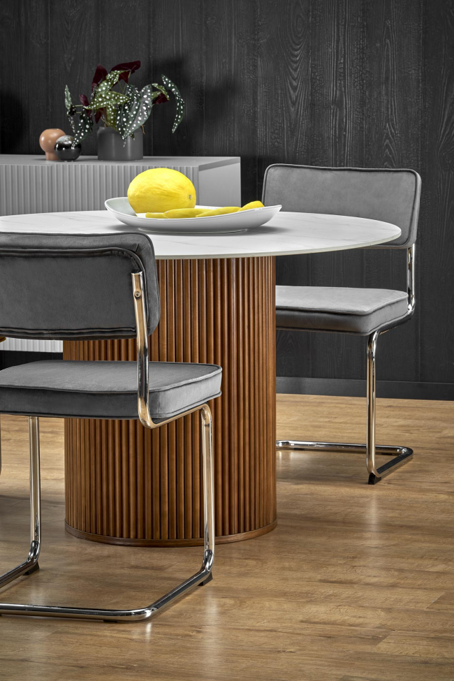 Eettafel 'Bruno' Rond 120cm - Notenhout/marmer