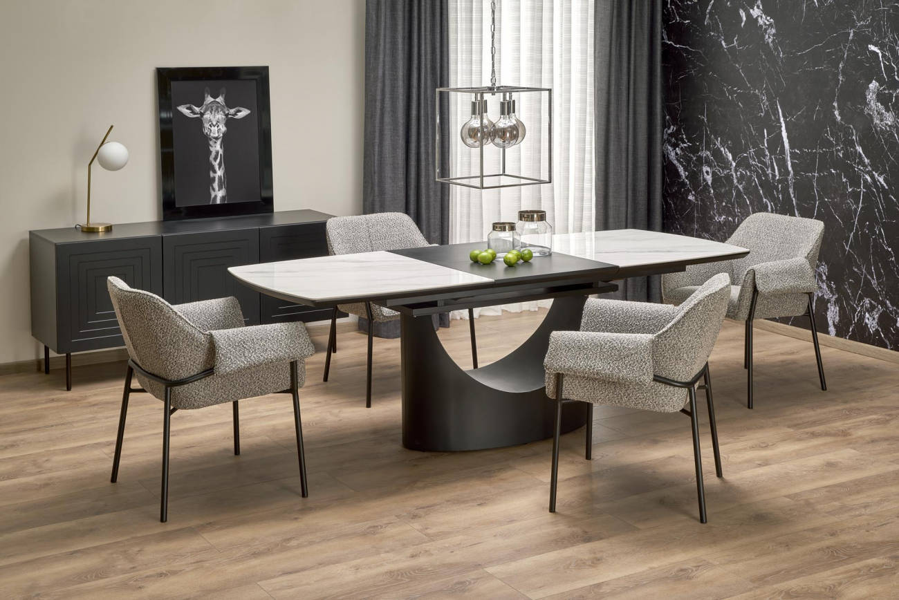 Eettafel 'Osman' 160-220cm - Wit/zwart