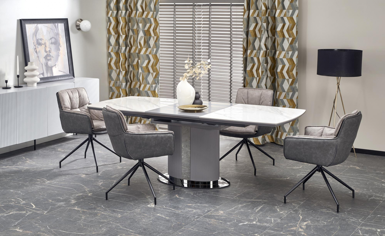 Eettafel 'Dancan' 160-220cm - Grijs/marmer