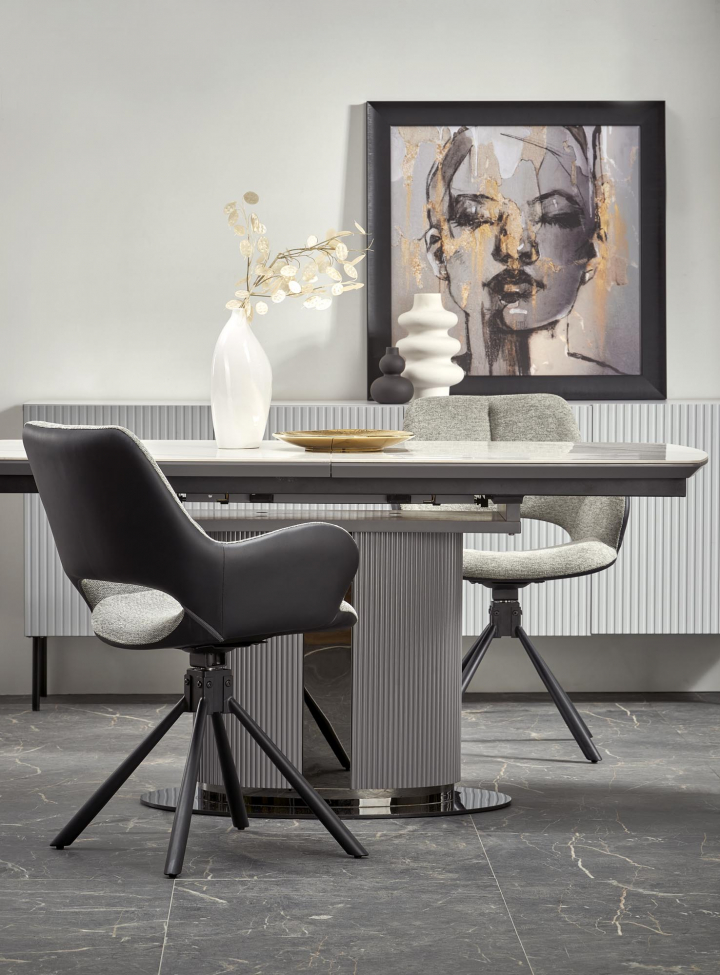 Eettafel 'Dancan' 160-220cm - Grijs/marmer