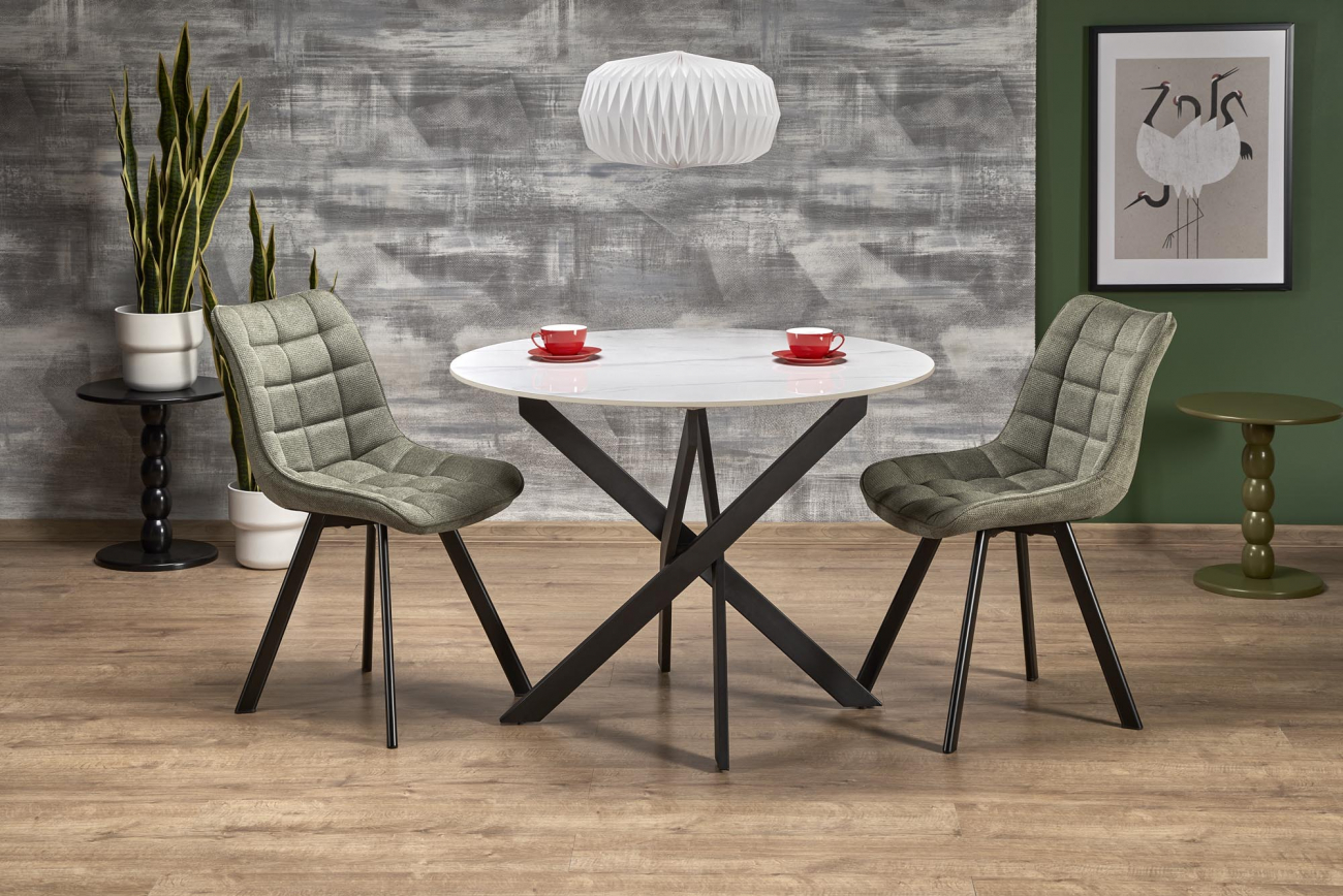 Eettafel 'Edgar' Rond 100cm - Wit/zwart