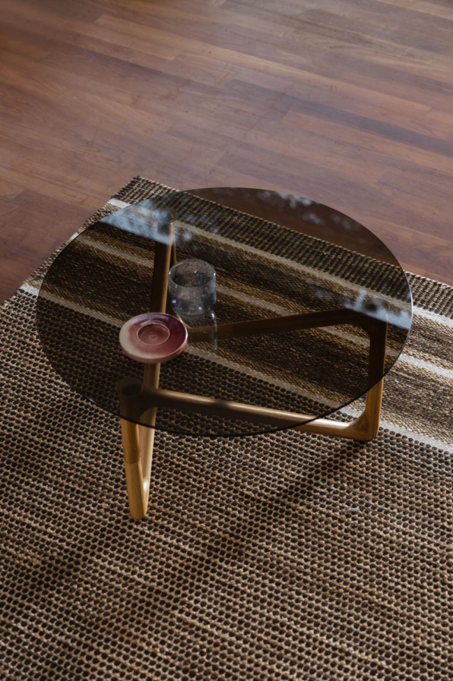 Salontafel 'Naia' Rond 80cm - Natuurlijk/Glas
