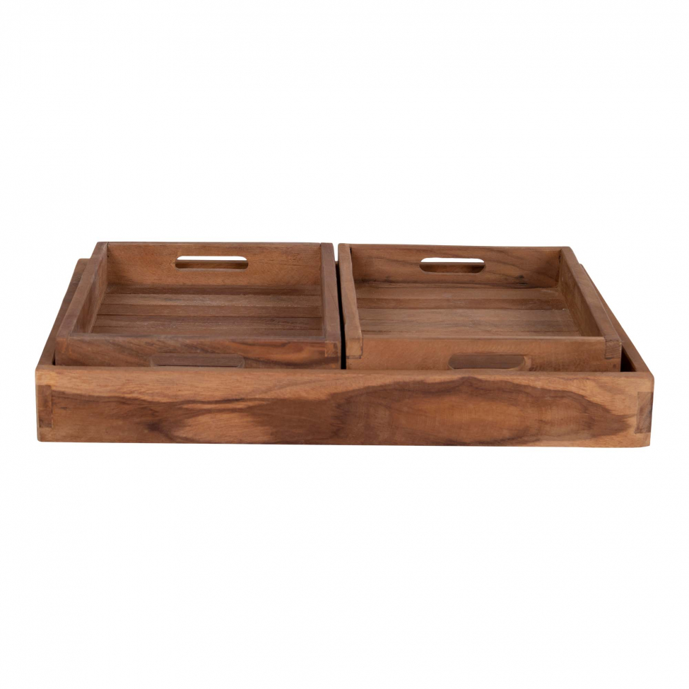 3-pack Dienblad 'Faro' - Teak/Natuurlijk